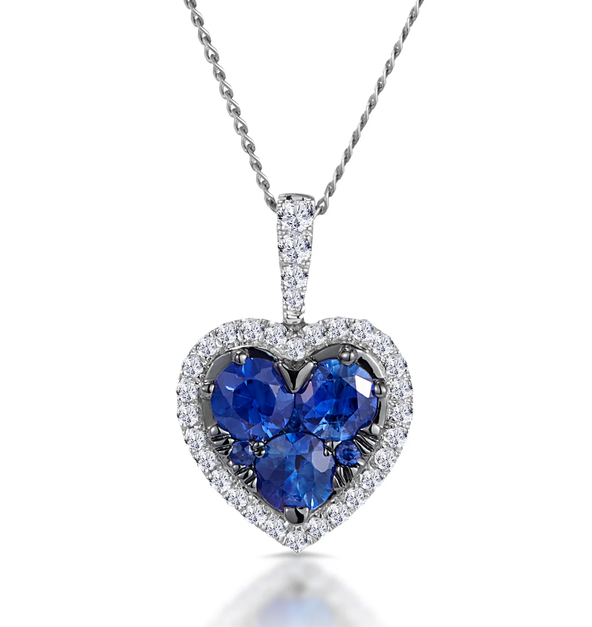 Collar Astra con zafiro en forma de corazón y diamantes en oro blanco 9K