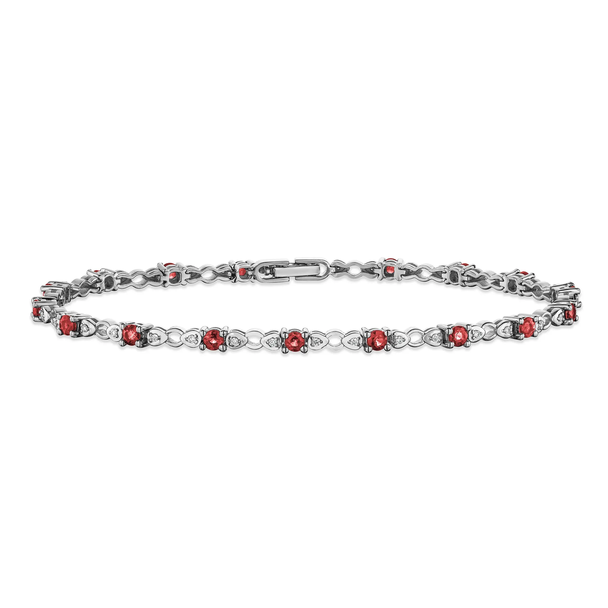 Pulsera Tennis con rubíes y diamantes sintéticos en plata